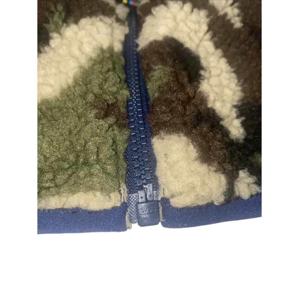 Mini Boden Reversible Camo Sherpa /blue Full Zip Vest Boys 3-4Y